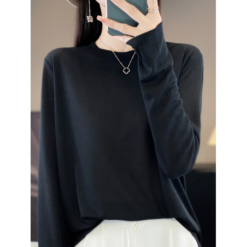 2025春秋新款純色百搭休閒寬松針織長袖打底衫女大碼女裝薄款上衣