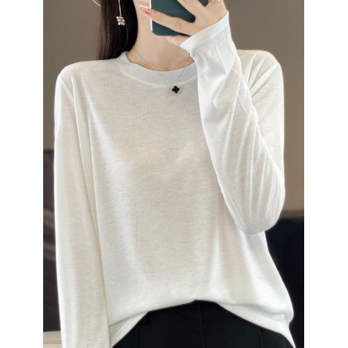 2025春秋新款純色百搭休閒寬松針織長袖打底衫女大碼女裝薄款上衣