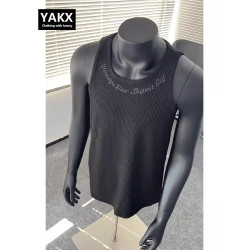 高級黑色重磅刺綉背心男士夏季2025新款痞帥運動健身坎肩汗衫男款