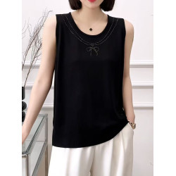 冰絲打底背心女夏季薄款內搭遮肚子顯瘦寬松燙鑽針織吊帶可外穿