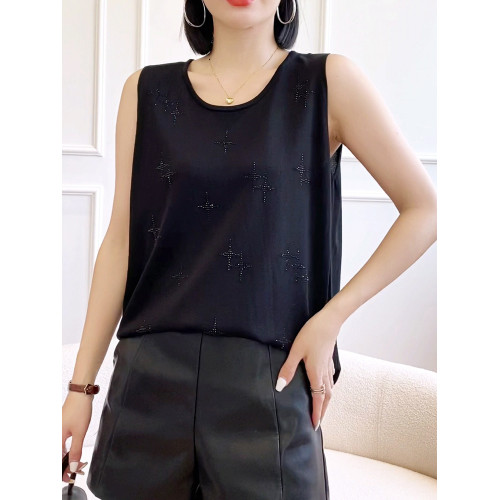 冰絲打底背心女夏季薄款內搭遮肚子顯瘦寬松燙鑽針織吊帶可外穿