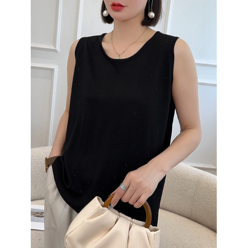 冰絲打底背心女夏季薄款內搭遮肚子顯瘦寬松燙鑽針織吊帶可外穿