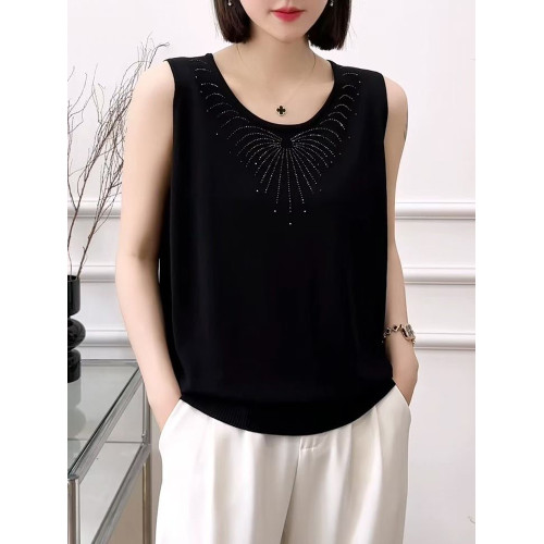 冰絲打底背心女夏季薄款內搭遮肚子顯瘦寬松燙鑽針織吊帶可外穿