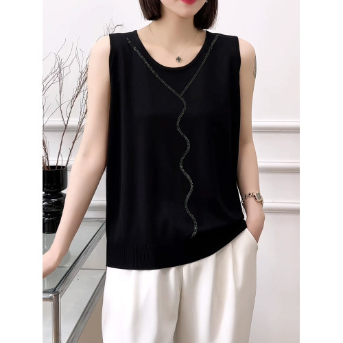 冰絲打底背心女夏季薄款內搭遮肚子顯瘦寬松燙鑽針織吊帶可外穿