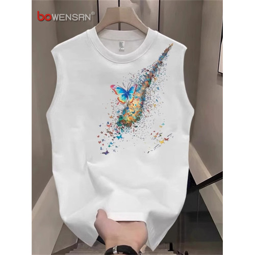 潮牌美式背心男士無袖t恤2025新款夏季純棉運動休閒坎肩上衣男款