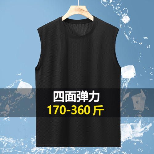 350斤大碼冰絲無袖t恤背心男夏季新款寬松運動健身加肥加大坎肩潮
