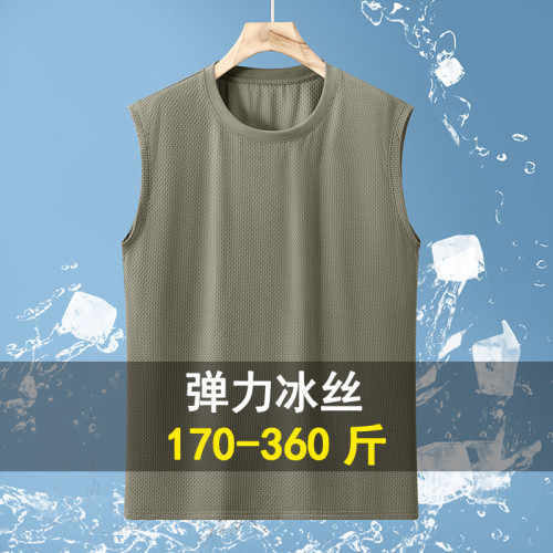 350斤大碼冰絲無袖t恤背心男夏季新款寬松運動健身加肥加大坎肩潮