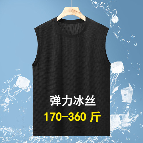 350斤大碼冰絲無袖t恤背心男夏季新款寬松運動健身加肥加大坎肩潮