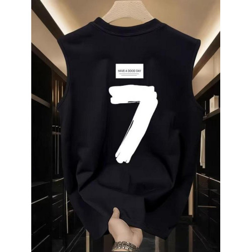 倉石一樹潮牌數字7美式休閒背心男士夏季寬松純棉健身男生無袖T恤