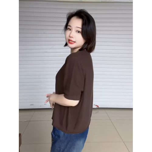 夏季高級感V領短袖針織衫女大碼胖mm寬松打底衫基礎款套頭上衣潮