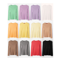 爆美！客供！精細高級羊絨衫基礎款針織打底衫女圓領修身純色顯瘦