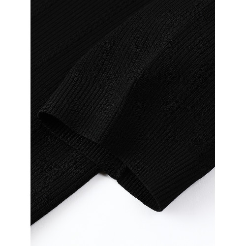 達芙妮/法式蝴蝶結花邊2025夏季短袖針織衫T恤女薄款修身上衣黑色