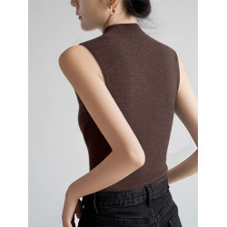 灰色高級感萊賽爾半高領上衣夏季新款修身顯瘦無袖背心針織打底衫