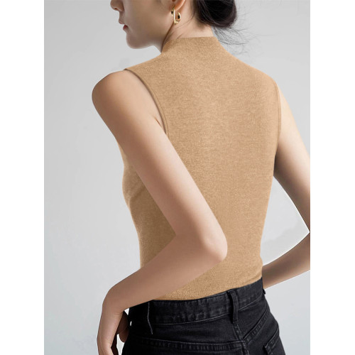 灰色高級感萊賽爾半高領上衣夏季新款修身顯瘦無袖背心針織打底衫