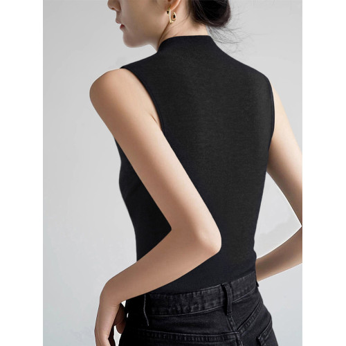 灰色高級感萊賽爾半高領上衣夏季新款修身顯瘦無袖背心針織打底衫