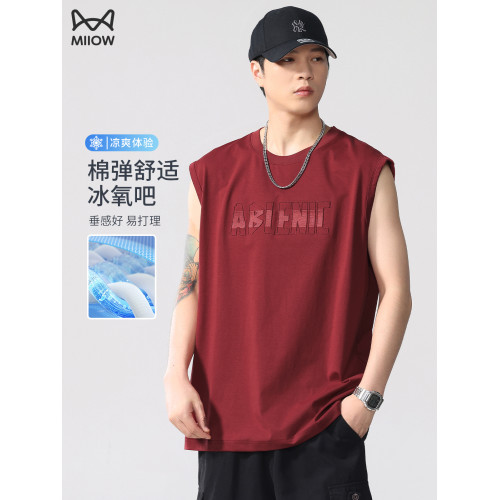 貓人美式背心男士夏季薄款潮流寬松無袖冰絲透氣運動休閒坎肩T恤