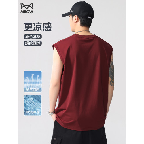 貓人美式背心男士夏季薄款潮流寬松無袖冰絲透氣運動休閒坎肩T恤