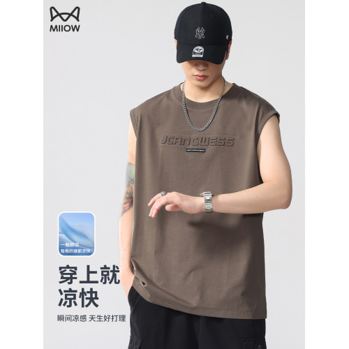貓人美式背心男士夏季薄款潮流寬松無袖冰絲透氣運動休閒坎肩T恤