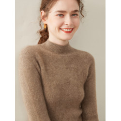 2024秋冬半高領100%純山羊絨女修身顯瘦套頭毛衣抽條緊身打底衫