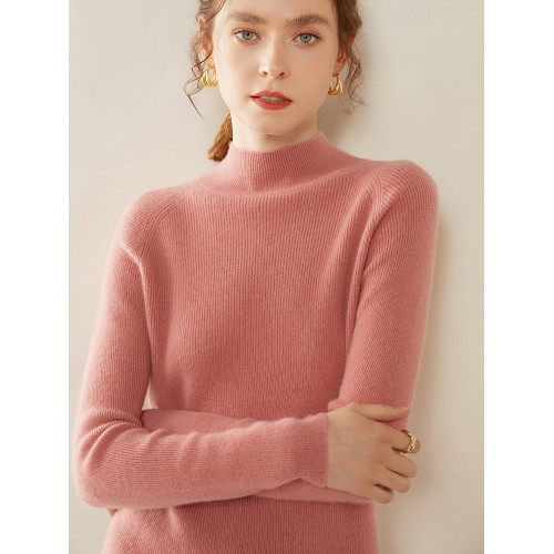 2024秋冬半高領100%純山羊絨女修身顯瘦套頭毛衣抽條緊身打底衫