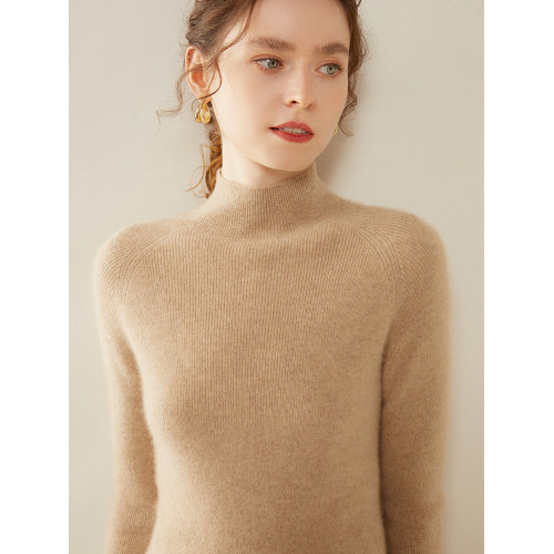 2024秋冬半高領100%純山羊絨女修身顯瘦套頭毛衣抽條緊身打底衫