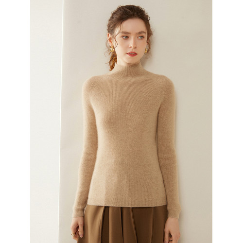 2024秋冬半高領100%純山羊絨女修身顯瘦套頭毛衣抽條緊身打底衫