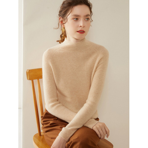 2024秋冬半高領100%純山羊絨女修身顯瘦套頭毛衣抽條緊身打底衫