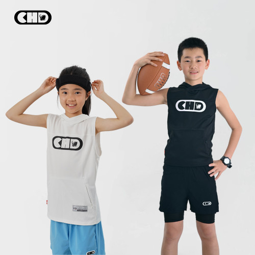 CHD青年兒童 連帽背心美式橄欖球夏季速乾無袖休閒運動坎肩冰絲男