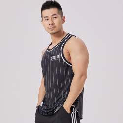 hansbenny條紋棒球男背心印花休閒運動健身籃球原創夏季潮款百搭