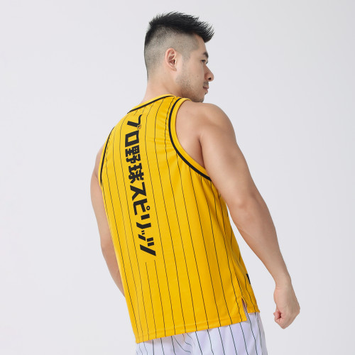 hansbenny條紋棒球男背心印花休閒運動健身籃球原創夏季潮款百搭