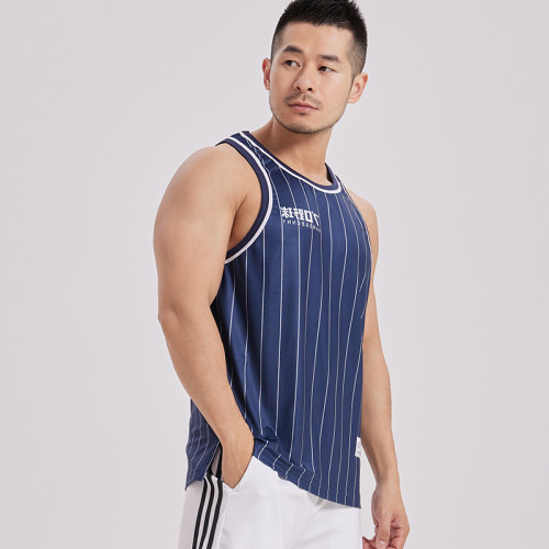hansbenny條紋棒球男背心印花休閒運動健身籃球原創夏季潮款百搭