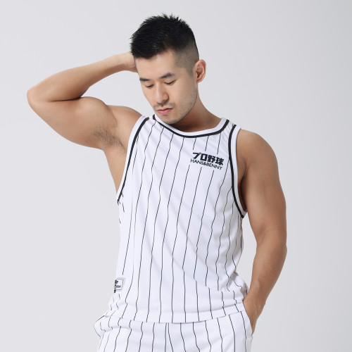 hansbenny條紋棒球男背心印花休閒運動健身籃球原創夏季潮款百搭