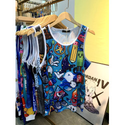 夏季薄款冰絲汗背心男士女休閒圓領運動健身坎肩印花無袖套頭青年