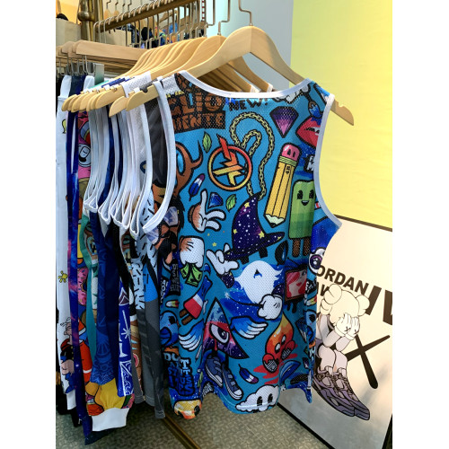 夏季薄款冰絲汗背心男士女休閒圓領運動健身坎肩印花無袖套頭青年