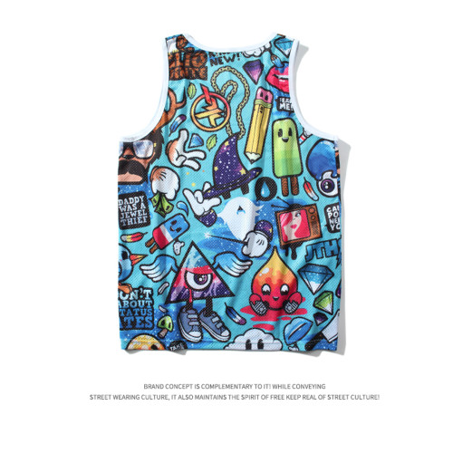 夏季薄款冰絲汗背心男士女休閒圓領運動健身坎肩印花無袖套頭青年