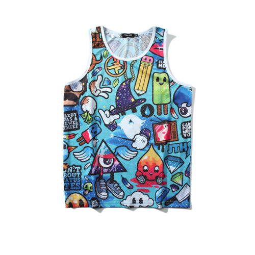 夏季薄款冰絲汗背心男士女休閒圓領運動健身坎肩印花無袖套頭青年