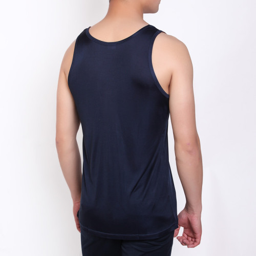 D12桑蠶絲背心男夏薄款大碼寬松針織真絲彈力背心夏季運動無袖T恤