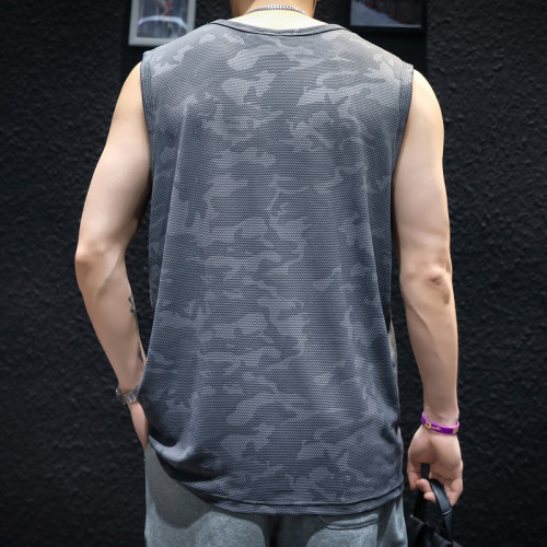 夏季速乾冰絲無袖背心男寬松坎肩運動健身寬肩舒適透氣t恤潮薄款