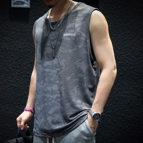 夏季速乾冰絲無袖背心男寬松坎肩運動健身寬肩舒適透氣t恤潮薄款