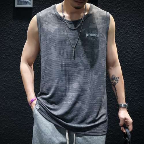 夏季速乾冰絲無袖背心男寬松坎肩運動健身寬肩舒適透氣t恤潮薄款