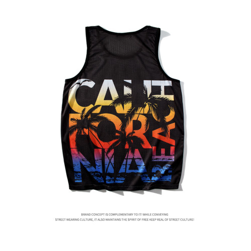 夏季薄款冰絲汗背心男士女休閒印花字母運動健身坎肩旅遊度假無袖