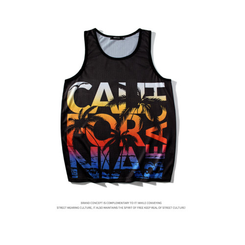 夏季薄款冰絲汗背心男士女休閒印花字母運動健身坎肩旅遊度假無袖