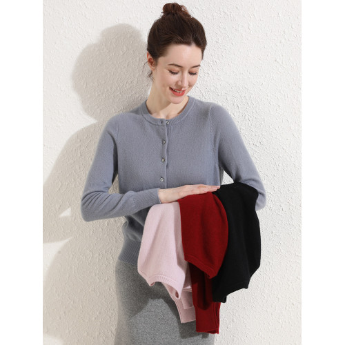 絨典羊絨針織開衫外套女春秋款圓領100純羊絨打底衫寬松軟糯毛衣