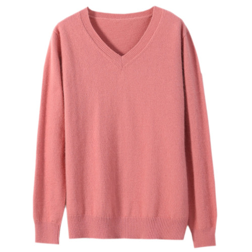 秋冬V領羊絨衫女100%純山羊絨修身套頭毛衣雞心領純色針織打底衫