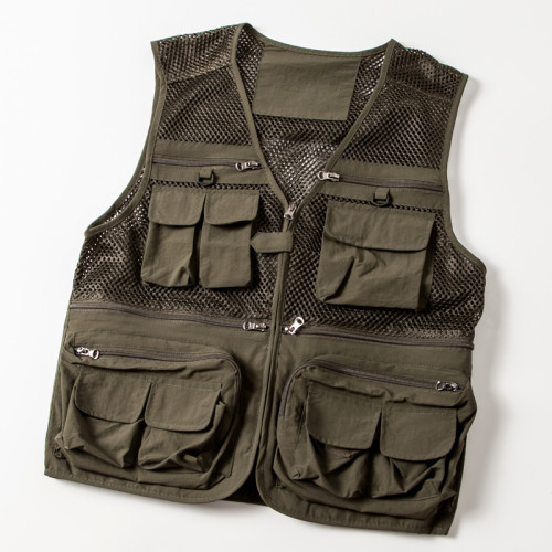 春夏薄款鏤空戶外休閒多口袋釣魚背心攝影工裝速乾馬夾坎肩外套