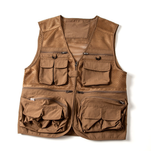 春夏薄款鏤空戶外休閒多口袋釣魚背心攝影工裝速乾馬夾坎肩外套