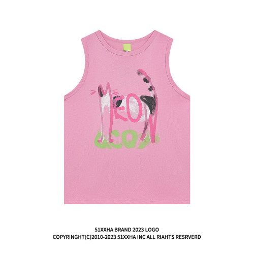 51嘻哈多巴胺甜辣趣味印花情侶坎肩背心男女夏季潮牌運動無袖T恤