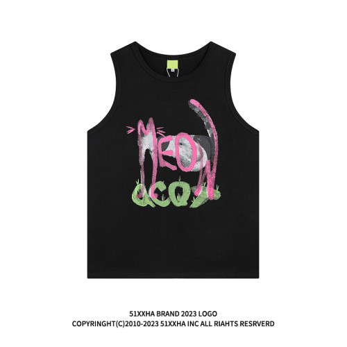 51嘻哈多巴胺甜辣趣味印花情侶坎肩背心男女夏季潮牌運動無袖T恤