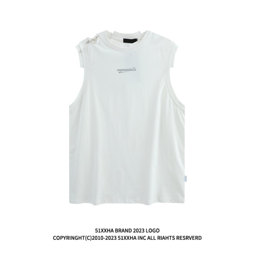 51嘻哈歐美創意別針裝飾黑色運動無袖T恤男潮牌寬松健身背心外穿