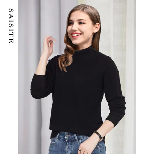 賽斯特女裝秋冬長袖半高圓領綿羊毛百搭休閒針織打底衫Z078